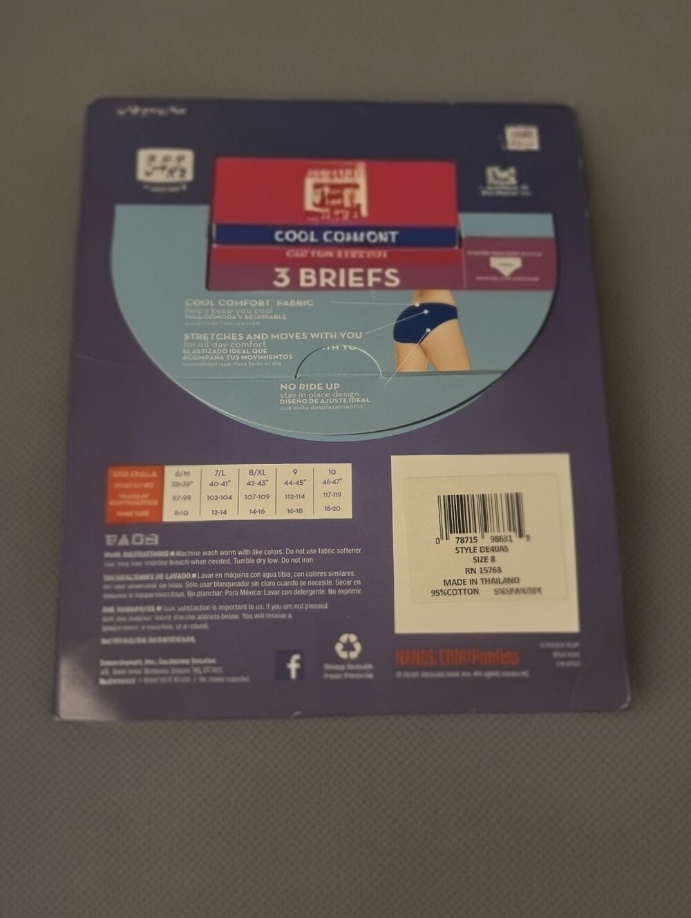 XL/8-Hanes 3-Pack Womans Briefs - Black, Gray, White - Picture 2 of 3